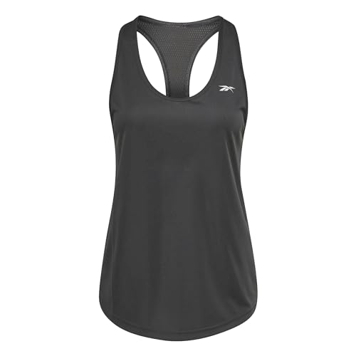 Reebok Women's Standard Workout Ready Mesh Back Tank, Night Black/Small White Vector Logo