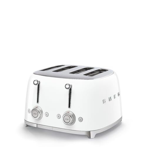 Smeg 50's Style Retro Aesthetic 4 Slice Toaster 6 Presets Extra Wide Slots White TSF03WHUS