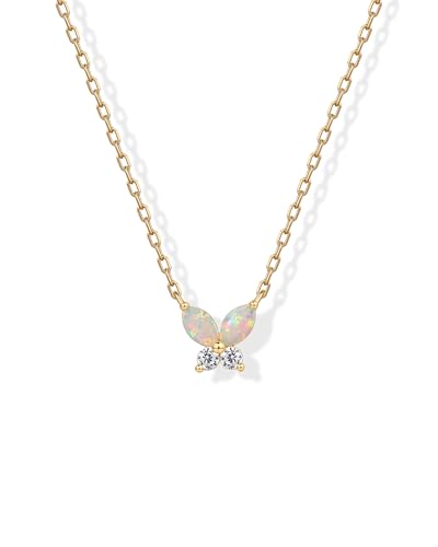 PAVOI 14K Yellow Gold Plated Mini Butterfly Pendant Necklace for Women with Cubic Zirconia and Opal | Dainty Necklace