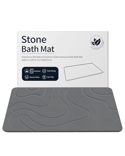 ZIKIBL Stone Bath Mat Diatomaceous Earth Shower Mat Non-Slip Super Absorbent Diatomite Stone Mats for Bathroom Floor Quick-Drying Easy to Clean (24''*16'' Grey)