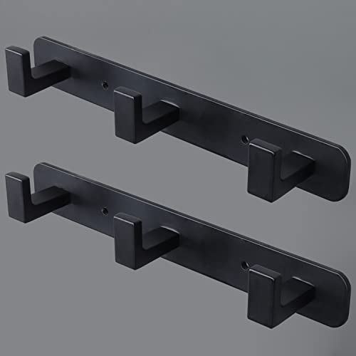 Vanloory Coat Rack, Heavy Duty Stainless Steel 3 Tri Coat Hook Hanger, Wall Mounted Wall Hook, Rustic Clothes Hook/Key Hook Rail for Bathroom Kitchen Entryway(2 Pack, 3 Hook Black)