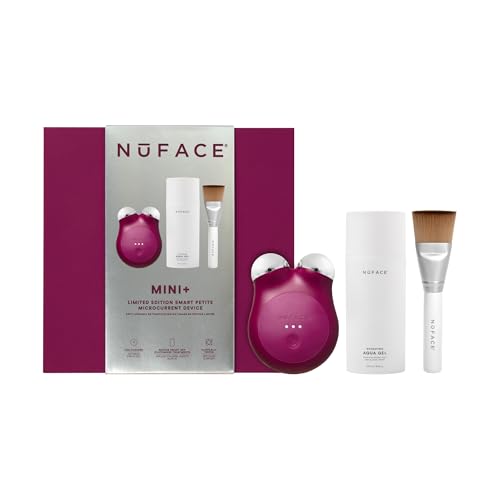 NuFACE MINI+ Microcurrent Facial Device Kit - Limited Edition FDA Cleared Face Massager Device + Microcurrent Gel Activator & Applicator Brush - Velvet Rose