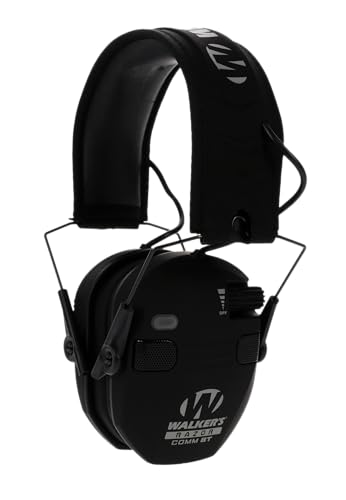 WALKER'S Razor Electronic Quad Muff w/ Bluetooth | 4 Mics 360-Degree Sound Capture 23dB NRR Hearing Protection Range Shooting Earmuffs w/ 2 AAA Batteries, Black