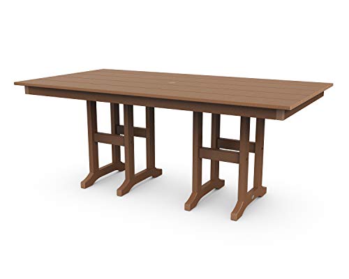 POLYWOOD Lakeside Farmhouse Style 37" x 72" Rectangle Outdoor Dining Table, Recycled HDPE Plastic, Fade Proof, Stain Proof, Teak