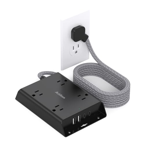 Surge Protector Power Strip, Addtam 5 ft Flat Plug Extension Cord with 4 USB Wall Charger(2 USB C Port), 4 Widely Outlets Desk Charging Station, Home Office and College Dorm Room Essentials, Black