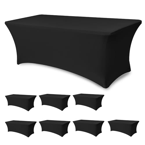 Enjoyidea Table Cloths for 6 Foot Rectangle Tables-8 Pack Black Fitted Stretch Table Cover-Spandex Elastic 6ft Folding Tablecloth for Party Vendor Booth Display Banquet Buffet Event Craft Trade Show