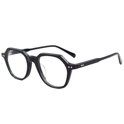 BETSION Korean Vintage Acetate Spectacle Frame Reading Glasses Square Fullrim Unisex (Black)