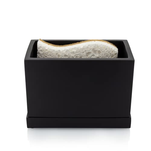 Essentra Home Matte Black Kitchen Sponge Holder, Modern Kitchen Sink Caddy with Drain Tray