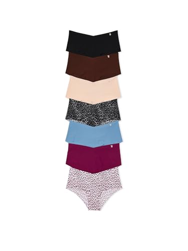 Victoria's Secret Women's No Show Cheeky Underwear, Minimal Coverage Panties for Women, Multi Pack, Cheetah & Solids Mix (S)