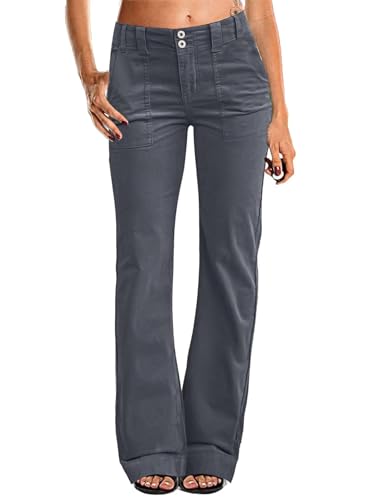 Flamingals Women's Wide Leg Pants for Women Mid Waist Dress Flare Straight Leg Corduroy Pants Workout Jeans Trendy Gray M