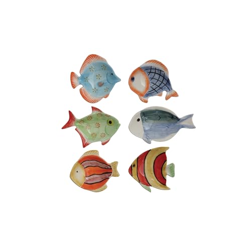 Creative Co-Op Mini Hand-Painted Stoneware Fish Dish (Set of 6 Styles)