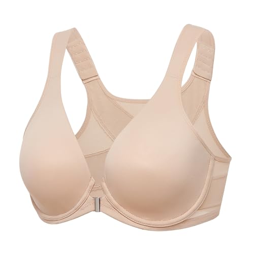 CALVENA Women's Front Closure Bras Back Support Posture Underwire Full Coverage Plus Size Seamless Bras Beige 40H