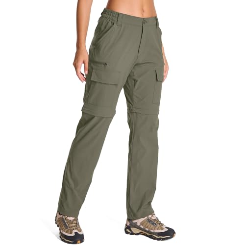 Womens Hiking Pants Convertible Quick Dry Stretch Lightweight Zip Off Outdoor Safari Pants with Cargo Pockets,2195,Light Green,8