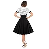 KILLREAL Women's Vintage Style 1950's Retro Short Sleeve Polka Dot Printed Swing Cocktail Dress Black Large