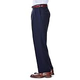 Haggar mens Eclo Stria Expandable-waist Pleat-front dress pants, Navy, 40W x 32L US