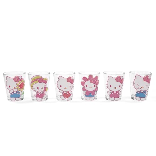 Sanrio Hello Kitty Springtime 6-Piece Mini Shot Glass Set | Home Barware For Liquor and Beverages | Each Holds 2 Ounces