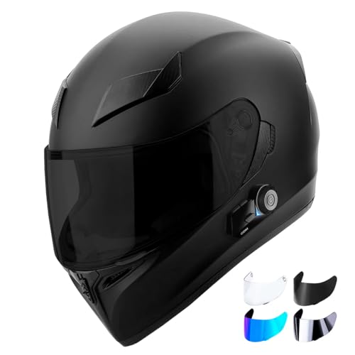 Bluetooth Motorcycle Helmet, Matte Black (Medium)