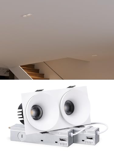 TORCHSTAR 5CCT Trimless 3 Inch LED Recessed Lighting Kit, 12W Semi-Recessed Downlight, Dimmable Square Recessed Ceiling Spotlight with Junction Box, CRI 90, 2700K/3000K/4000K/4500K/6500K Selectable