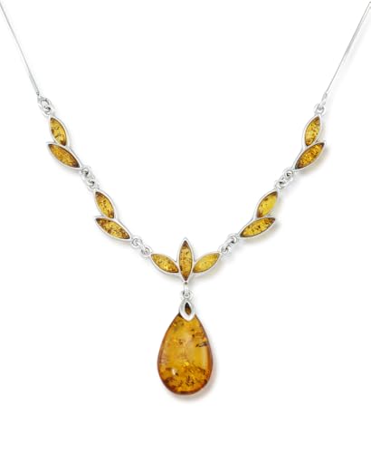 I Heart Jewels Amber Rosa Genuine Amber Teardrop Adjustable Necklace 18" with 1" Extender
