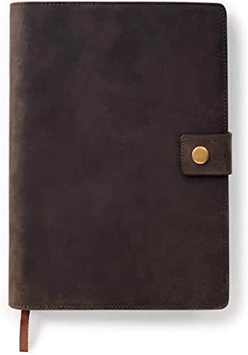 CASE ELEGANCE Full Grain Premium Leather Refillable Journal Cover with A5 Lined Notebook, Pen Loop, Card Slots, Brass Snap