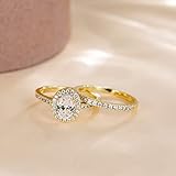 EAMTI 1.5CT 925 Sterling Silver Cubic Zirconia Bridal Rings Sets Yellow Gold Oval Cut CZ Engagement Rings Wedding Band for Women Size 7