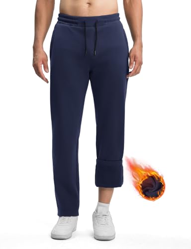 Rdruko Men's Fleece Lined Pants Athletic Workout Running Joggers Fall Winter Sweatpants for Active Gym Track Jogging Denim Blue M