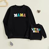 Karuedoo Mommy and Me Matching Outfits Letter Print Crewneck Long Sleeve Sweatshirt Top Mom and Son Matching Shirts(Women, M, Black)