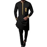 Realwax African Attire for Couple Women Print Wax Crew Neck Dress with Men Dashiki Long Vest Shirt and Pants Sets 747 Medium