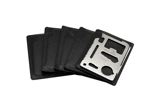 (5-Pack, Silver) Ninja Outdoorsman 11 in 1 Stainless Steel Credit Card Pocket Sized Survival Multi-Functional Gadget Tool - Great Gift or Stocking Stuffer for Camping, Hiking or Emergency