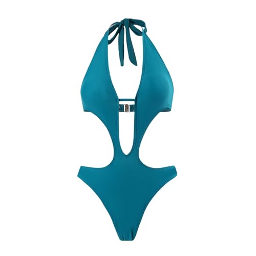 UOHLCX HBJWOV Sexy Overall Swimsuit Triangle Backless Piece Swimsuit for Ladies Europe and America(Large) Blue