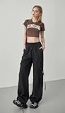 Bakyarder Drawstring Black Baggy Cargo Pants Women Baggy, Retro Quick-Dry Pants Y2K Streetwear with Pockets Black Medium