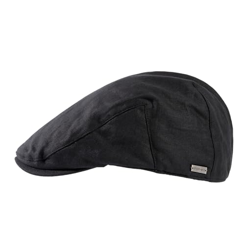 TOP-EX Men's Linen Flat Cap - Summer Ivy Newsboy Hats, Gatsby Cabbie Golf Driving Cap for Hombre Irish Scally Paperboy Pageboy Paper Page News Boy Cap, Black Medium Large