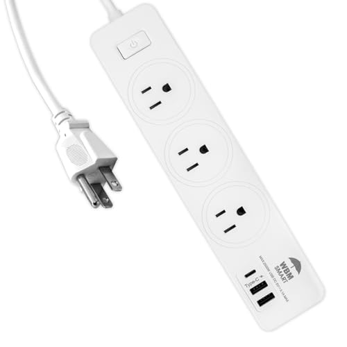 WBM SMART Power Strip 5.9 ft 10 A, Extention Cord Socket with 2 USB Ports and 1 Type C Plug, ETL Certified, Multi Outlet Extender for Home, Office, and Dorm Room