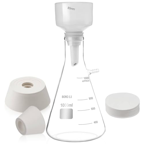 1000ml Buchner Funnel Filtering Kit with Flask Funnel, Ceramics Buchner Funnels 80mm, 1L Vacuum Flask, Borosilicate Glass Lab Filters with 100 Pcs Filter Paper and Vacuum Tube for Laboratory