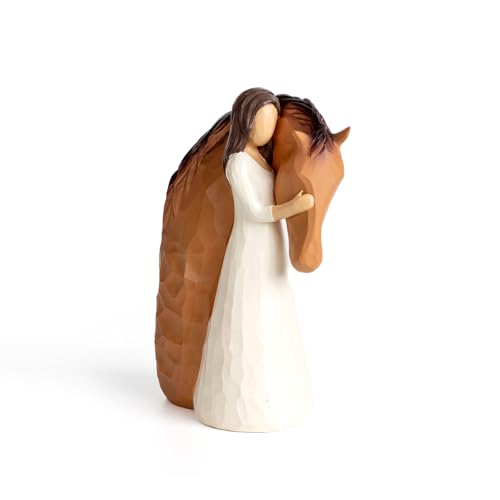 DANVON Sculpted Animal Friendship Figure,Resin Figure Cast Original Carving and Painted by Hand(Girl Embracing Horse)