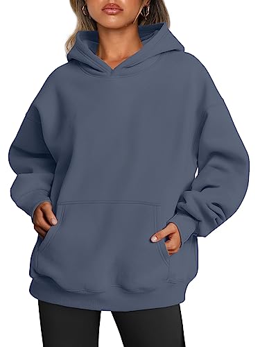 Trendy Queen Womens Oversized Hoodies Fleece Sweatshirts Fall Fashion 2025 Pullover Sweaters Winter Clothes Dusty Blue M
