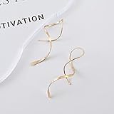 14K Gold Plated Spiral Threader Earrings Hypoallergenic Gold Drop Earrings Twisted Curved Dangle Earrings Handmade Earrings Pull Through Earrings for Women Trendy-Gold