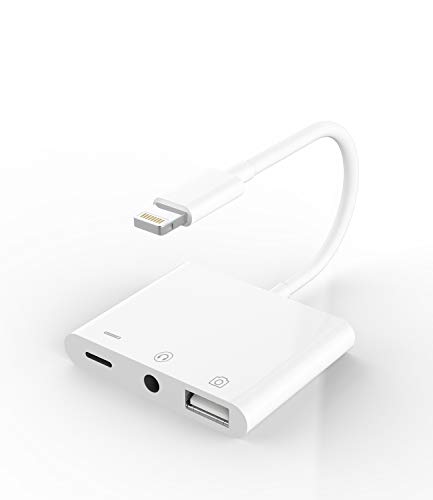 Apple Certified for iPhone Headphone Adapter 3.5mm AUX Audio Jack and Charger Extender Dongle Earphone Headset Converter Lightning Male to USB Female OTG Cable Camera Memory Connector Kit Splitter