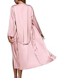 OPOIPIN Women's 3 Piece Pajamas Satin Cami Top and Shorts with Robe Sleepwear Pj Set Pink Small