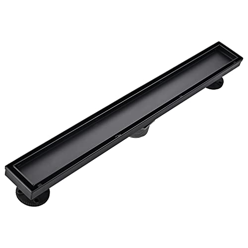 AVSIILE Linear Shower Floor Drain, Black 24 Inch 304 Stainless Steel Bathroom Drains Kit, Rectangular Shower Trench Drain with Reversable Tile-in Pattern Drain Cover & Hair Catcher