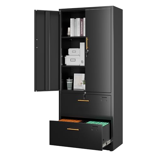 2 Drawer Lateral File Cabinet, Metal Storage Cabinet with Locking Drawers and Adjustable Shelves for Home, Office, Garage, School, Fit for A4/Letter/Legal File, Assemble Required