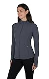 Yogalicious Womens Ultra Soft Lightweight Full Zip Yoga Jacket with Pockets - Heather Charcoal Nude Tech - Medium