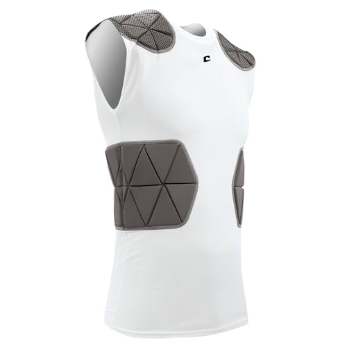Champro Men's Standard Tri-Flex Compression Shirt with Integrated Pads Cushion System, White, Grey, Medium