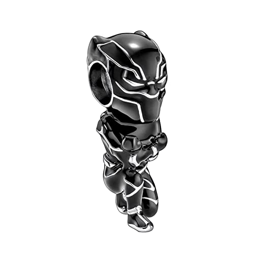 Eternal Beads New S925 Sterling Silver Enamel Union Black Iron Man Charm Bracelet Beads CZ Cartoon Hulk & Black Panther Pendant Necklace Jewelry DIY Silver Charm Beads (C)