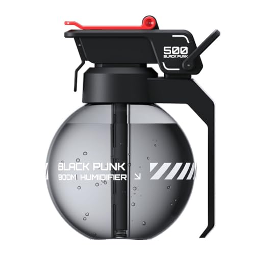 Grenade Humidifier, 500ml Creative Military Design Cool Mist Humidifiers Portable Cyberpunk Air Diffuser, Quiet USB Rechargeable Fun Humidifiers for Bedroom Office Study, 6H Auto Shut-Off (Black)