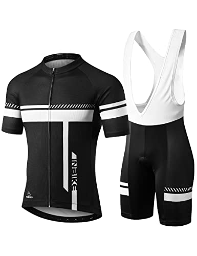 INBIKE Cycling Jersey Men Set Quick-Dry Bicycle Bib Shorts Outfit Breathable Short Sleeve Bike Shirt with 3D Padded