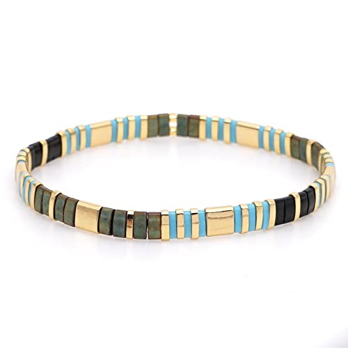 Townshine Tile Bracelet Multicolor Bohemian Style Japan Miyuki bead Elastic Bracelet for Women