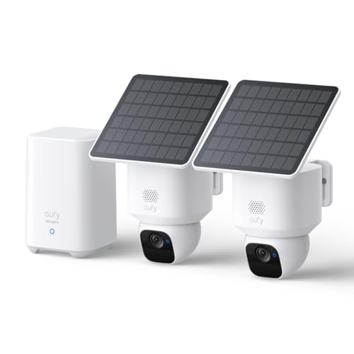 eufy Security SoloCam E30, 2-Cam Kit, Security Cameras Wireless Outdoor, Solar Camera Outdoor Wireless, 360° Pan, AI Tracking, 2K Clarity, No Monthly Fee