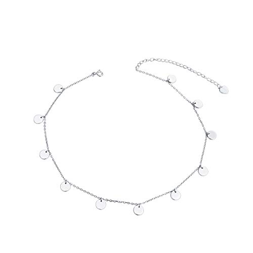 Sterling Silver Jewelry Dot Choker Necklace Round Circle Pendant Disc Chain Statement Necklace For Women