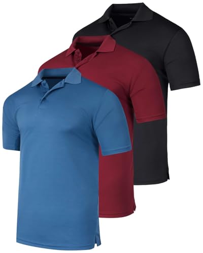 Real Essentials 3 Pack Mens Dry Dri Fit Polo Shirt Short Sleeve Golf Tennis Active Athletic Performance Work Sports Collared Business Casual Tee